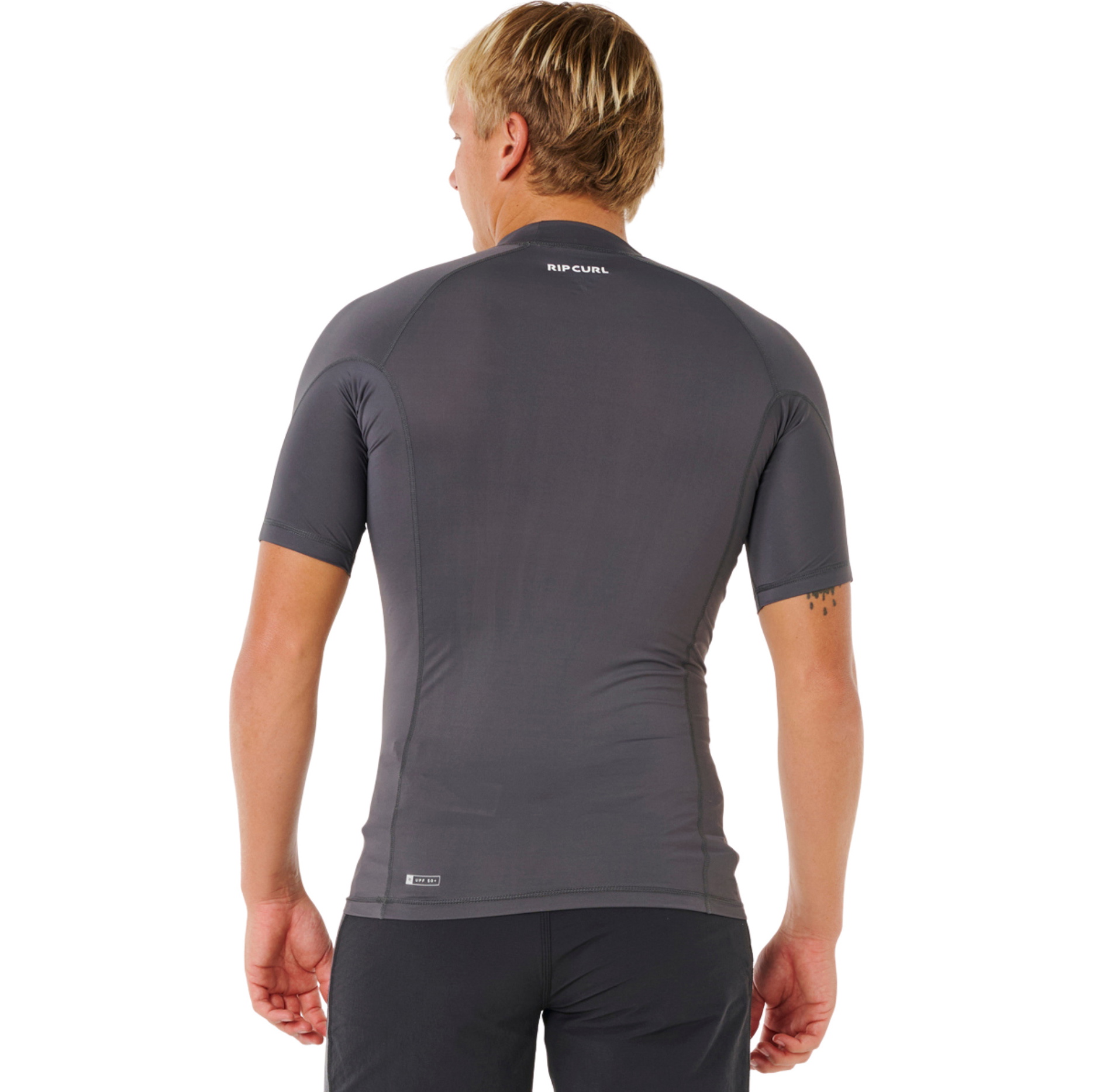 2026 Rip Curl M&auml;nner Waves UPF Performance Kurzarm-Lycra-Weste 16MMRV - Charcoal Grey
